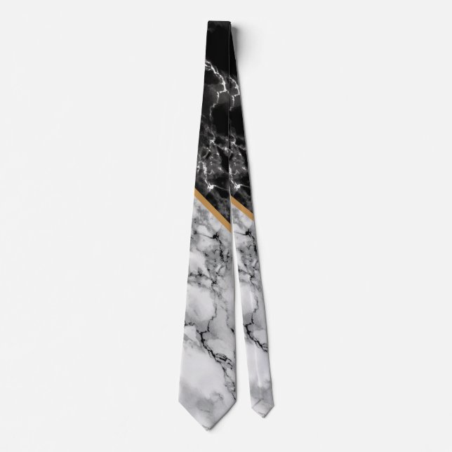  Black White Marble Neck Tie (Front)