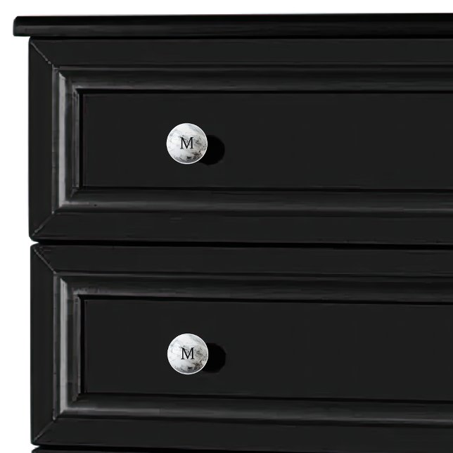 Black White Marble Orb Monogram Initial Ceramic Knob (Creator Uploaded)