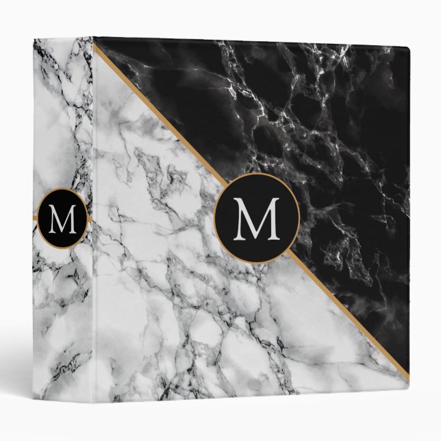 Black White Marble Personalized Binder Your Letter (Front/Spine)