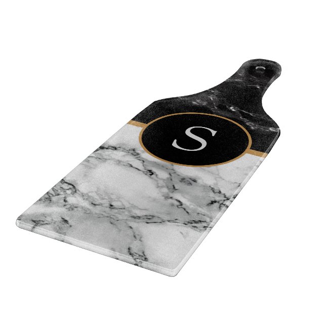 Black White Marble Personalized Cutting Board (Corner)