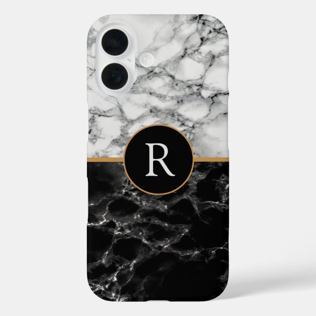 Black White Marble Personalized iPhone Case (Back)