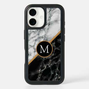 Black White Marble Personalized Letter iPhone Case