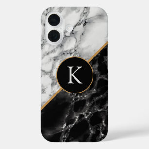 Black White Marble Personalized Letter iPhone Case