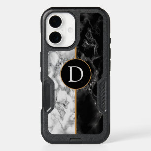Black White Marble Personalized Letter iPhone Case