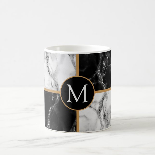 Black White Marble Personalized Your Letter Mug (Center)