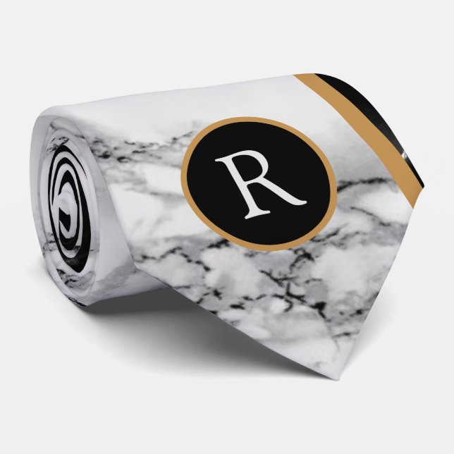 Black White Marble Personalized Your Letter Tie (Rolled)