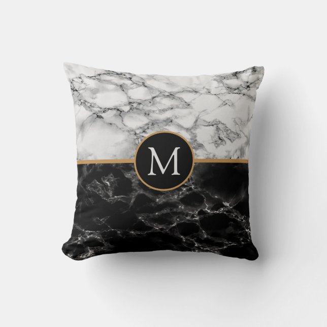 Black White Marble Pillow Personalized Your Letter (Front)