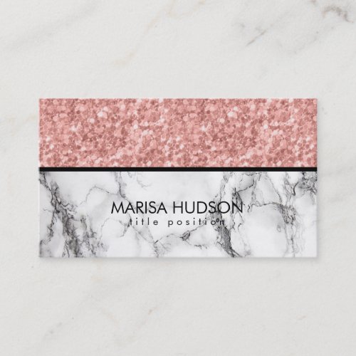 Black White Marble Pink Rose Glitter Business Card