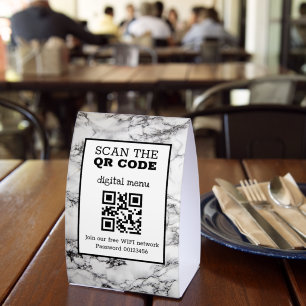 Black & White Marble QR Code Digital Menu Paper Paper Table Tent
