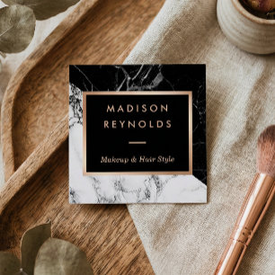 Black White Marble Rose Gold Beauty Salon Square Business Card