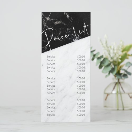 Black White Marble Salon Business Price List Menu