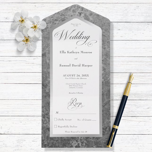 Black & White Marble Silver Modern No Dinner All In One Invitation (Creator Uploaded)