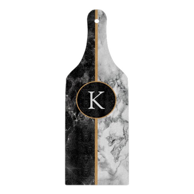 Black & White Marble Stone - Add Letter - Year Cutting Board (Front)