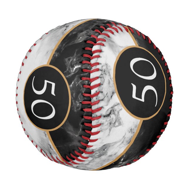 Black & White Marble Stone - Add Your Age / Year Baseball (Angled)