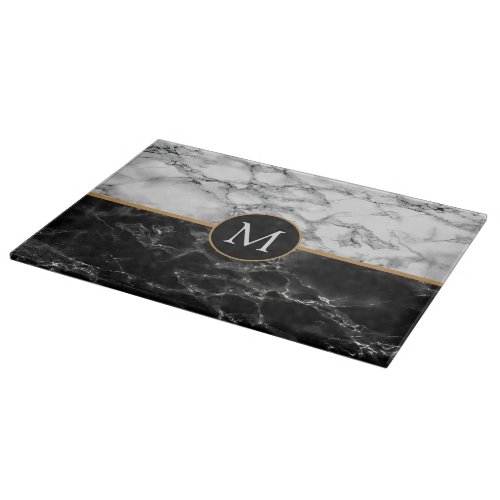 Black  White Marble Stone _ Add Your Letter More Cutting Board