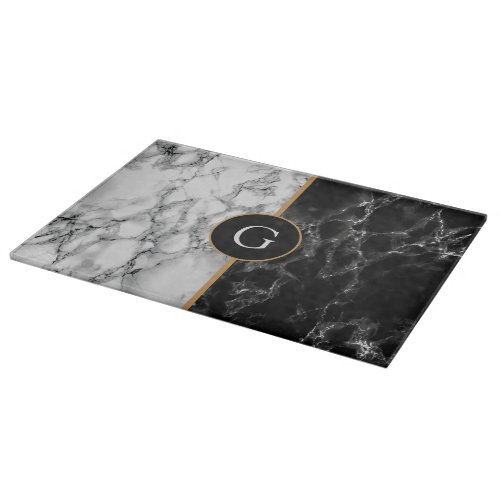 Black  White Marble Stone _Add Your Letter  More Cutting Board