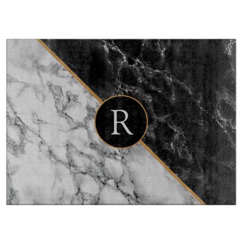 Black  White Marble Stone _ Add Your LetterYear Cutting Board