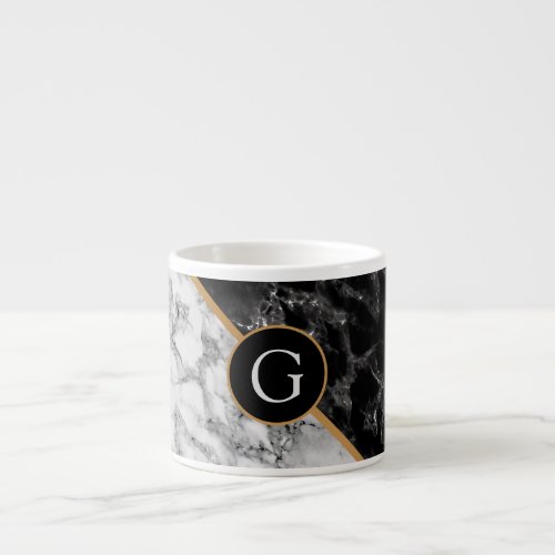 Black  White Marble Stone _ Add Your Letter Year Espresso Cup