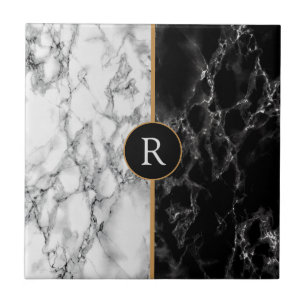 Black & White Marble Stone - Customizable Ceramic Tile