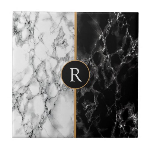 Black  White Marble Stone _ Customizable Ceramic Tile