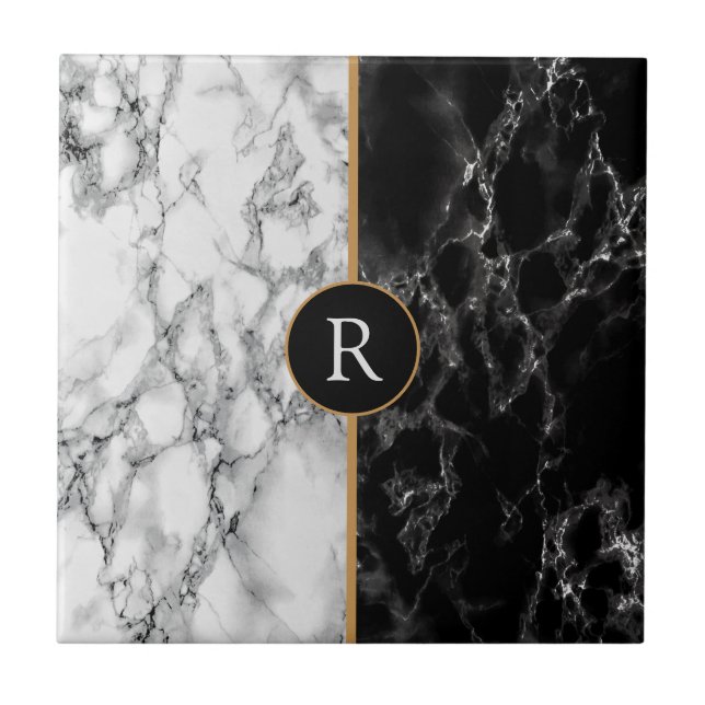 Black & White Marble Stone - Customizable Ceramic Tile (Front)