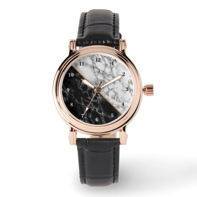 Black White Marble Stone Watch (Front)