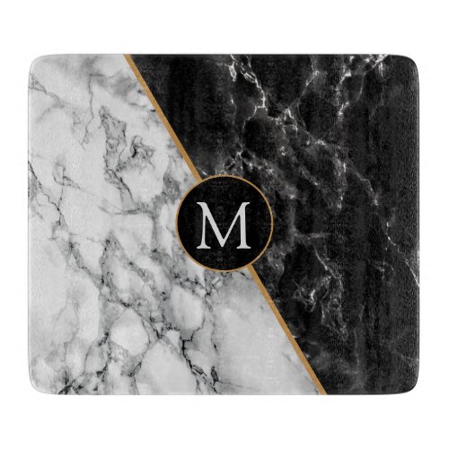 Black  White Marble Stone _ Your Letter  Age _ Cutting Board