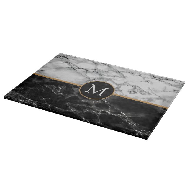 Black White Marble Stone Your Letter Cutting Board (Corner)