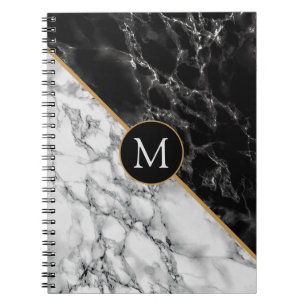 Black White Marble Stone - Your Letter / Year Notebook