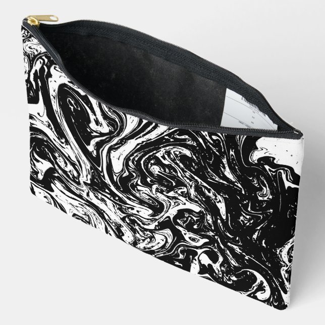 Black & White Marble Style Accessory Pouch (Open)