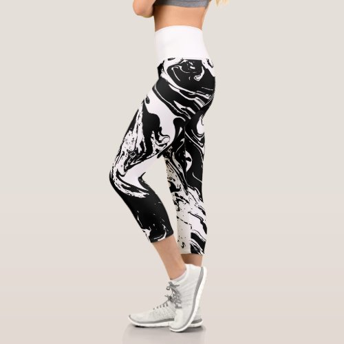 Black  White Marble Style  Capri Leggings