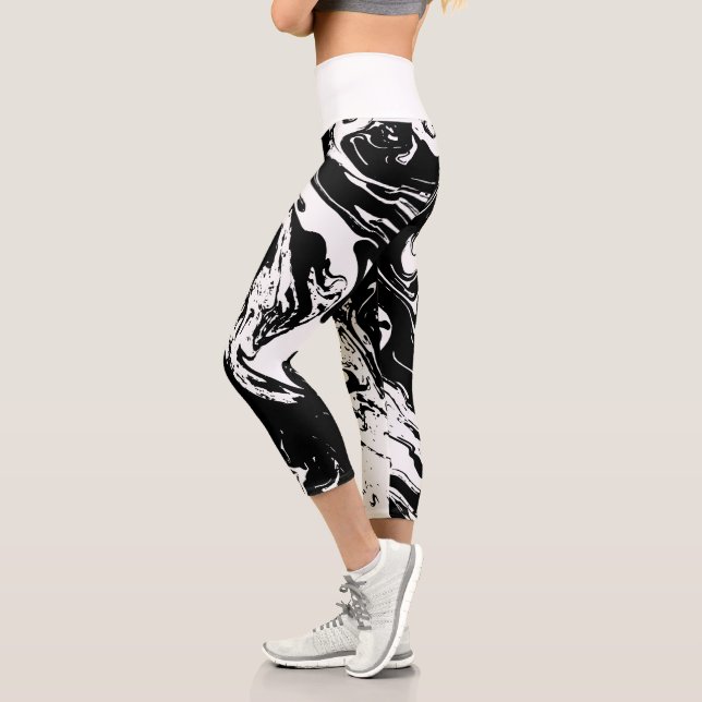 Black & White Marble Style  Capri Leggings (Left)