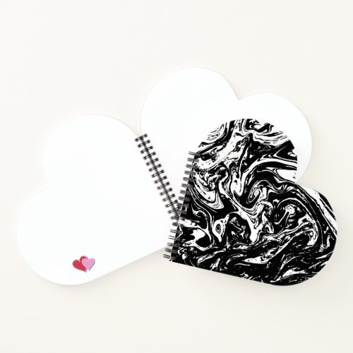 Black  White Marble Style Heart Spiral Notebook
