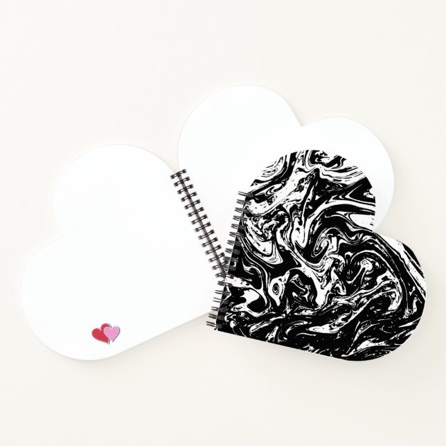 Black & White Marble Style Heart Spiral Notebook (Inside)