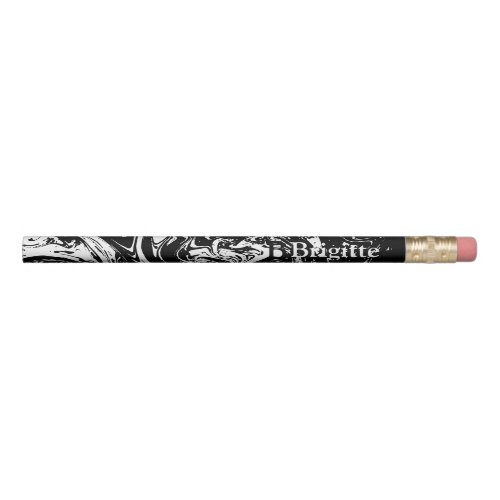 Black  White Marble Style Pencil with Name