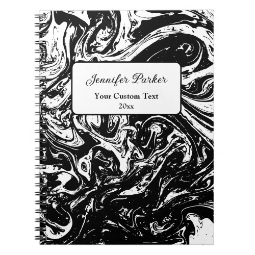 Black  White Marble Style Spiral Custom Notebook