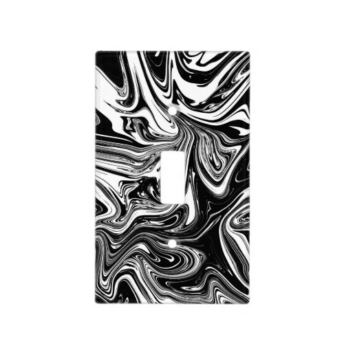 Black White Marble Swirl Abstract Art Light Switch Cover