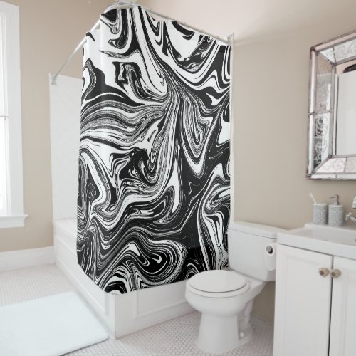 Black White Marble Swirl Elegant Chic Trendy Shower Curtain