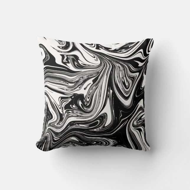 Black White Marble Swirl Elegant Chic Trendy Throw Pillow (Front)