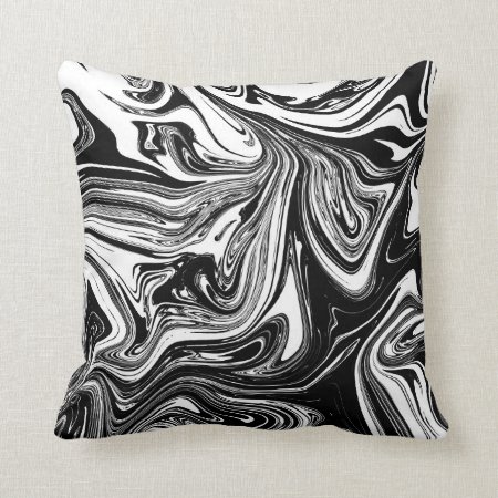 Black White Marble Swirl Elegant Chic Trendy Throw Pillow