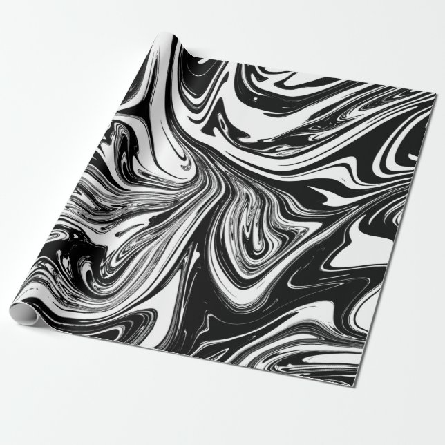 Black & White Marble Swirl Modern Glam Wrapping Paper (Unrolled)