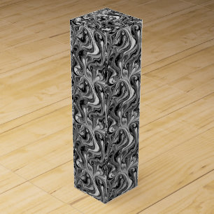 Black White Marble Swirl Monochrome Abstract Wine Box