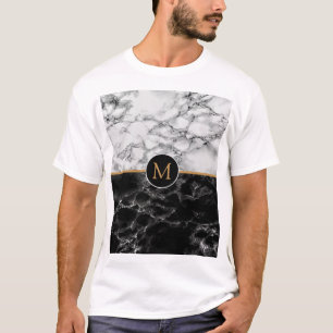 Black White Marble T-Shirt Personalize Your Letter