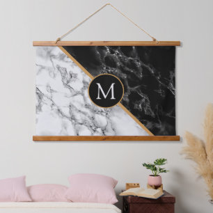 Black White Marble Tapestry Custom Your Letter