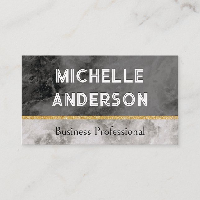 Black White Marble Texture Business Card (Front)
