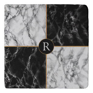 Black White Marble Trivet Personalized Your Letter