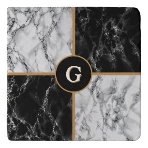Black White Marble Trivet with Custom Letter