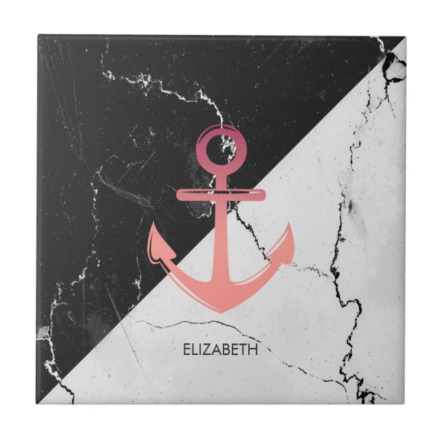 Black & White Marble whit Anchor Ceramic Tile (Front)