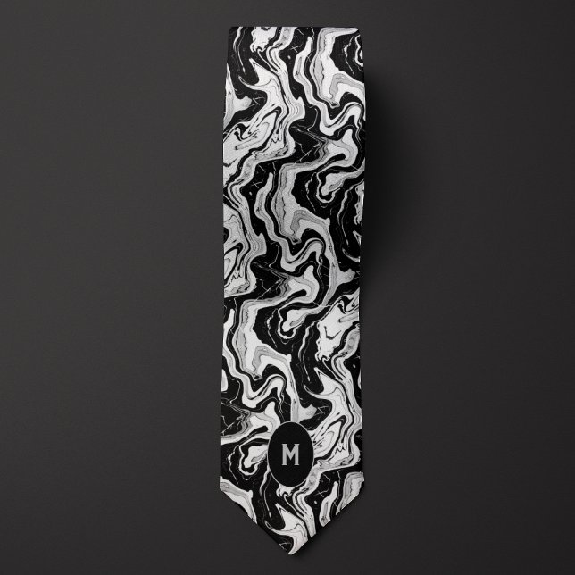 Black & White Marbled Monogram Neck Tie (Creator Uploaded)