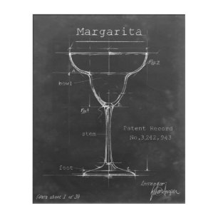 Black & White Margarita Glass Blueprint Acrylic Print